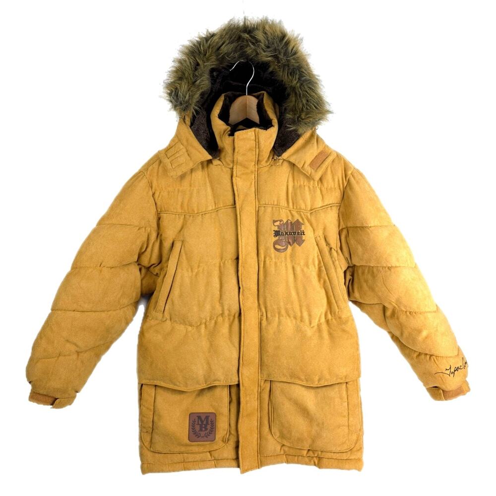 Vintage Makaveli Branded Tupac RARE Beige Puffer Jacket 14/16 Fits Sz Small Y2K